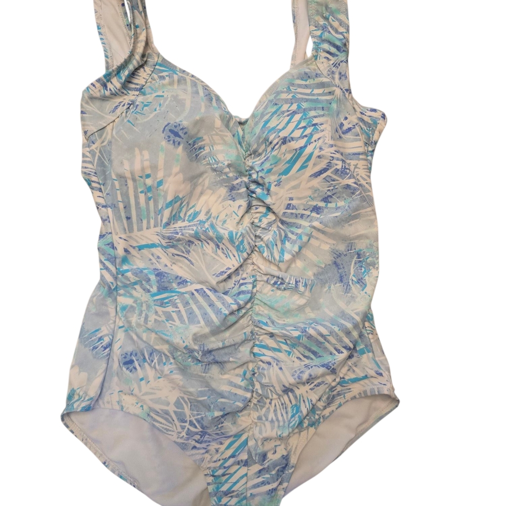 Blue and White One Piece Swimsuit with Classic Cut